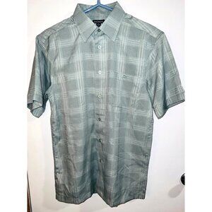 George Mens Green Plaid Short Sleeve Button-Down Shirt S (34-36)